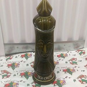 Vintage Old Crow Green Chest Piece Decanter/ With Stopper